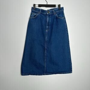 L.L Bean Women's Vintage Dark Wash 100% Cotton USA Made Denim Midi Skirt Size 12